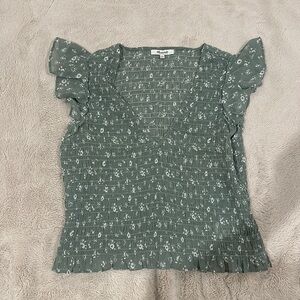 V neck smocked madewell shirt